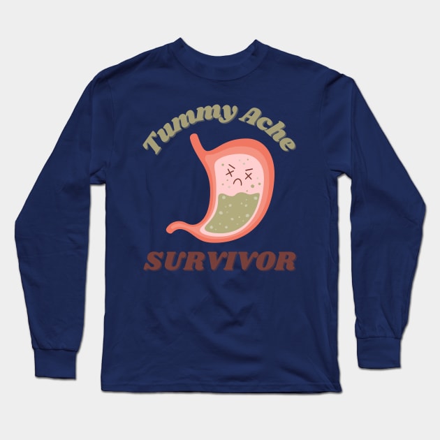 Tummy Ache Survivor Cute Kawaii Design Long Sleeve T-Shirt by Enriched by Art